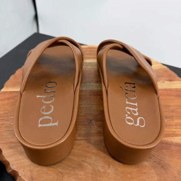 PEDRO GARCIA women's Lexia cross flat sandals in Terra brown leather sz 41 US 11 - Picture 4 of 8
